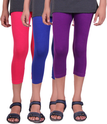 

Alisha Capri For Girls Casual Solid Cotton(Multicolor Pack of 3, Purple;rani;royal blue
