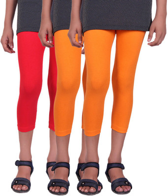 

Alisha Capri For Girls Casual Solid Cotton(Multicolor Pack of 3, Orange;red