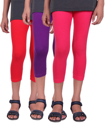 

Alisha Capri For Girls Casual Solid Cotton(Multicolor Pack of 3, Purple;rani;red