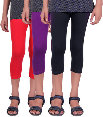 

Alisha Capri For Girls Casual Solid Cotton(Multicolor Pack of 3, Black;purple;red