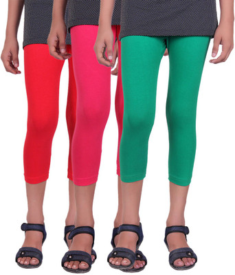 

Alisha Capri For Girls Casual Solid Cotton(Multicolor Pack of 3, Green;rani;red