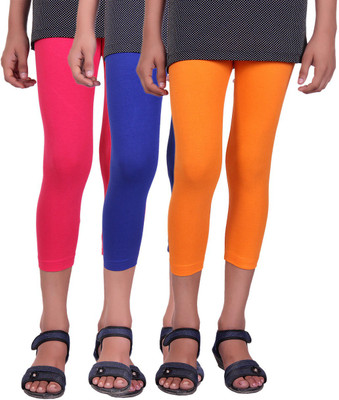 

Alisha Capri For Girls Casual Solid Cotton(Multicolor Pack of 3, Orange;rani;royal blue