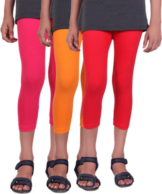 

Alisha Capri For Girls Casual Solid Cotton(Multicolor Pack of 3, Orange;rani;red