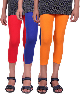

Alisha Capri For Girls Casual Solid Cotton(Multicolor Pack of 3, Orange;red;royal blue
