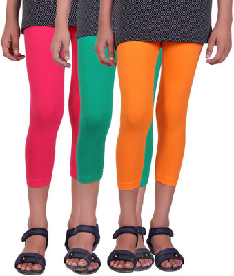 

Alisha Capri For Girls Casual Solid Cotton(Multicolor Pack of 3, Green;orange;rani