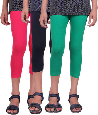 

Alisha Capri For Girls Casual Solid Cotton(Multicolor Pack of 3, Black;green;rani