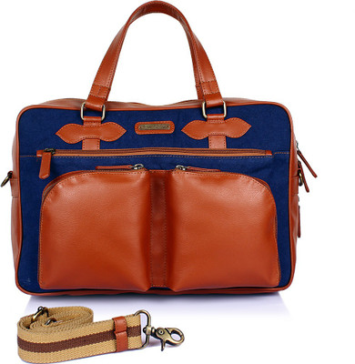 

THE MAKER 14 inch Laptop Messenger Bag(Tan, Blue), Blue;tan