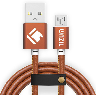 TIZUM Faux Leather (1.2 meter/ 4 Feet) Fast Charging USB Cable(Brown)
