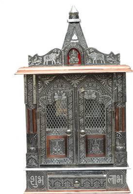 

Pavitra Ghar 21" x 9" x 28.5" Door With Ghummat Aluminium - Copper Oxidize Carving Temple Wooden, Aluminium, Copper Home Temple(Height: 53 cm)