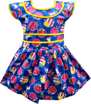 

Fashionitz Girls Midi/Knee Length Casual Dress(Multicolor, Half Sleeve, Blue