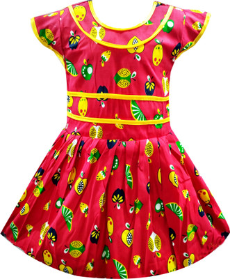 

Fashionitz Girls Midi/Knee Length Casual Dress(Multicolor, Half Sleeve, Red
