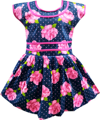

Fashionitz Girls Midi/Knee Length Casual Dress(Multicolor, Half Sleeve, Pink