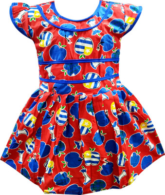 

Fashionitz Girls Midi/Knee Length Casual Dress(Multicolor, Half Sleeve, Red