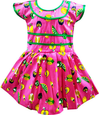

Fashionitz Girls Midi/Knee Length Casual Dress(Multicolor, Half Sleeve, Pink