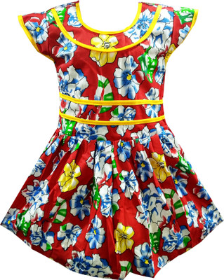 

Fashionitz Girls Midi/Knee Length Casual Dress(Multicolor, Half Sleeve, Red