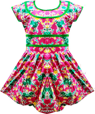 

Fashionitz Girls Midi/Knee Length Casual Dress(Multicolor, Half Sleeve, Pink