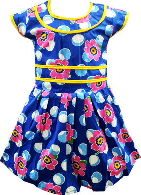 

Fashionitz Girls Midi/Knee Length Casual Dress(Multicolor, Half Sleeve, Blue