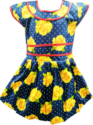 

Fashionitz Girls Midi/Knee Length Casual Dress(Multicolor, Half Sleeve, Yellow