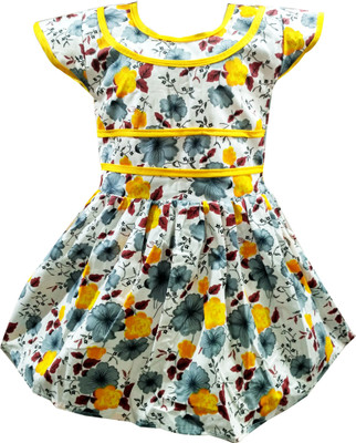 

Fashionitz Girls Midi/Knee Length Casual Dress(Multicolor, Half Sleeve, Yellow