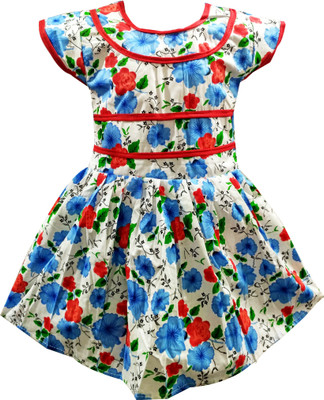 

Fashionitz Girls Midi/Knee Length Casual Dress(Multicolor, Half Sleeve, Red