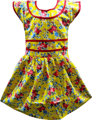 

Fashionitz Girls Midi/Knee Length Casual Dress(Multicolor, Half Sleeve, Yellow