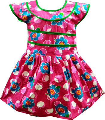 

Fashionitz Girls Midi/Knee Length Casual Dress(Multicolor, Half Sleeve, Pink