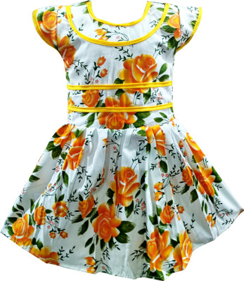 

Fashionitz Girls Midi/Knee Length Casual Dress(Multicolor, Half Sleeve, Yellow