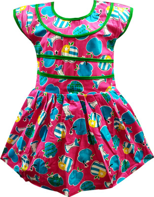 

Fashionitz Girls Midi/Knee Length Casual Dress(Multicolor, Half Sleeve, Pink
