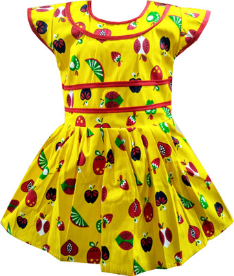 

Fashionitz Girls Midi/Knee Length Casual Dress(Multicolor, Half Sleeve, Yellow
