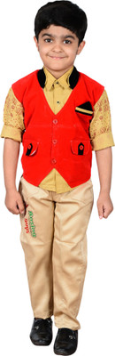 

Nikky Fashion Boys Festive & Party Shirt, Waistcoat and Pant Set(Red Pack of 1
