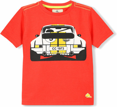 

Cherry Crumble California Boys Printed Cotton T Shirt(Orange, Pack of 1