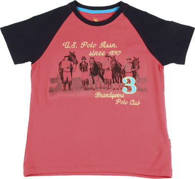 

US Polo Kids Boys Printed Cotton T Shirt(Red, Pack of 1, Bright pink