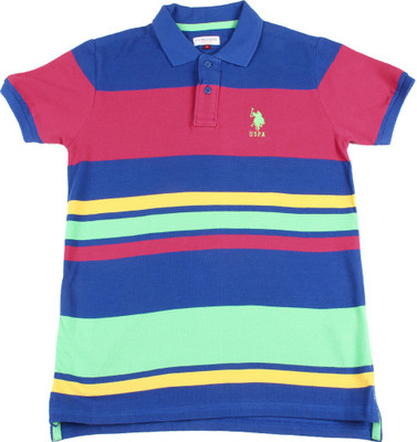 

US Polo Kids Boys Printed Cotton T Shirt(Multicolor, Pack of 1, Me. blue