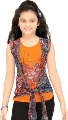 

N Twenty Girls Party Hosiery A-line Top(Orange, Pack of 1