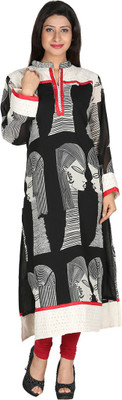 

Inara Robes Casual Printed Women's Kurti(Black), Black;off white