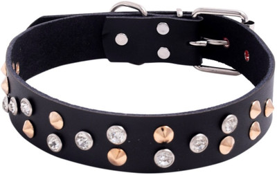 

SRI Diamond & Spike Studs Dog Collar 1.1. Inch Dog & Cat Everyday Collar(, BLACK
