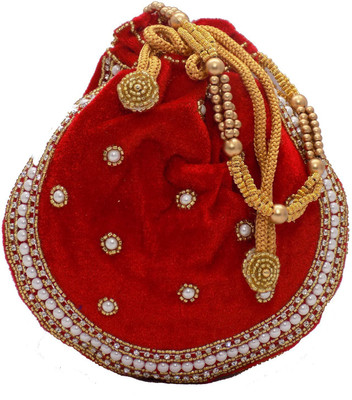 

Bagaholics Ethnic Velvet Batwa Potli(Red, Gold, White), Gold;red;white