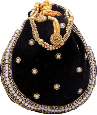 

Bagaholics Ethnic Velvet Batwa Potli(Black, Gold, White)