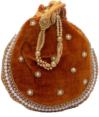 

Bagaholics Ethnic Velvet Batwa Potli(Brown, Gold, White)