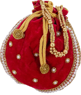 

Bagaholics Ethnic Velvet Batwa Potli(Pink, Gold, White), Gold;pink;white