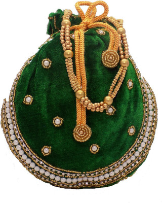 

Bagaholics Ethnic Velvet Batwa Potli(Green, Gold, White), Gold;green;white