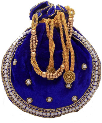 

Bagaholics Ethnic Velvet Batwa Potli(Blue, Gold, White)