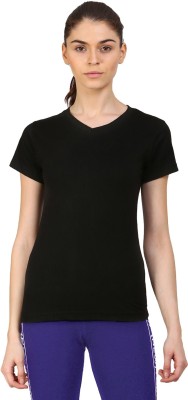 Ap'pulse Casual Short Sleeve Solid Women Black Top