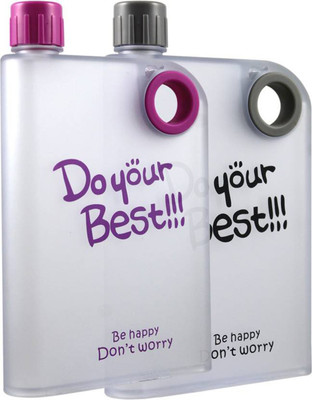 

Stealodeal |Combo of 2| Grey and Pink Notebook Style 380 ml Water Bottles(Set of 2, Multicolor)