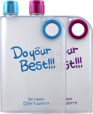 

Stealodeal |Combo of 2| Blue and Pink Notebook Style 380 ml Water Bottles(Set of 2, Multicolor)