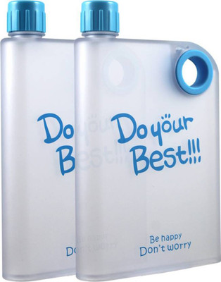 

Stealodeal | Pack of 2 | Blue Portable Notebook Style Ultra Slim 380 ml Water Bottles(Set of 2, White, Blue)