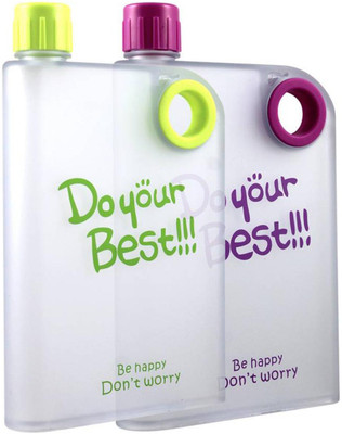 

Stealodeal |Combo of 2| Green and Pink Notebook Style 380 ml Water Bottles(Set of 2, Multicolor)