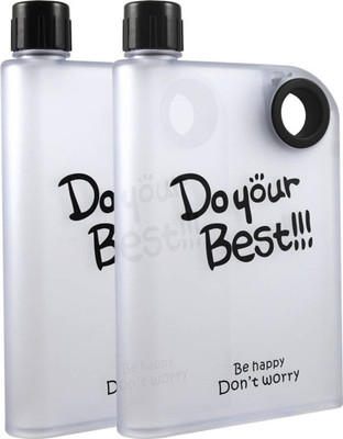 

Stealodeal | Pack of 2 |Black Portable Notebook Style Ultra Slim 380 ml Water Bottles(Set of 2, White, Black)