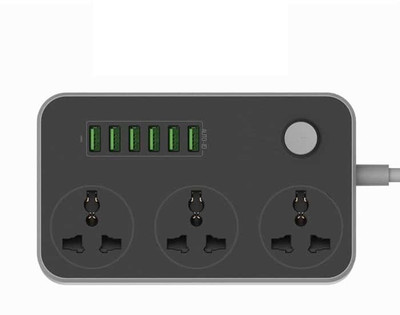 

VibeX ™ 5V 3.4A 3 International Power Socket 6 USB Port 6.56ft/2m Tablet Charger(Black)