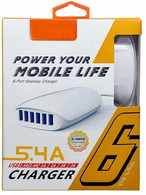 

VibeX ® 6 Port USB Desktop Adapter Max 5.4 A With 2 In 1 Cable for iPhone & Android Tablet Charger(White)
